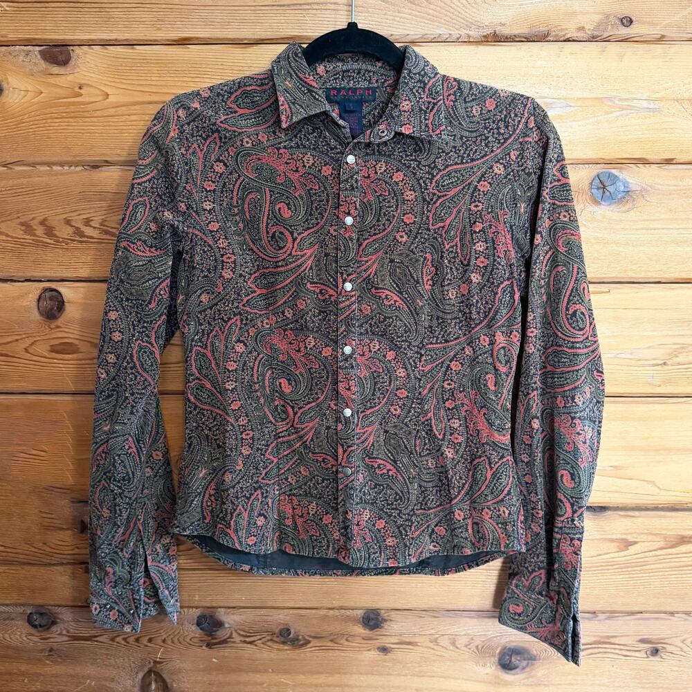RALPH Ralph Lauren Paisley Corduroy Shirt Womens Small Snap Button
